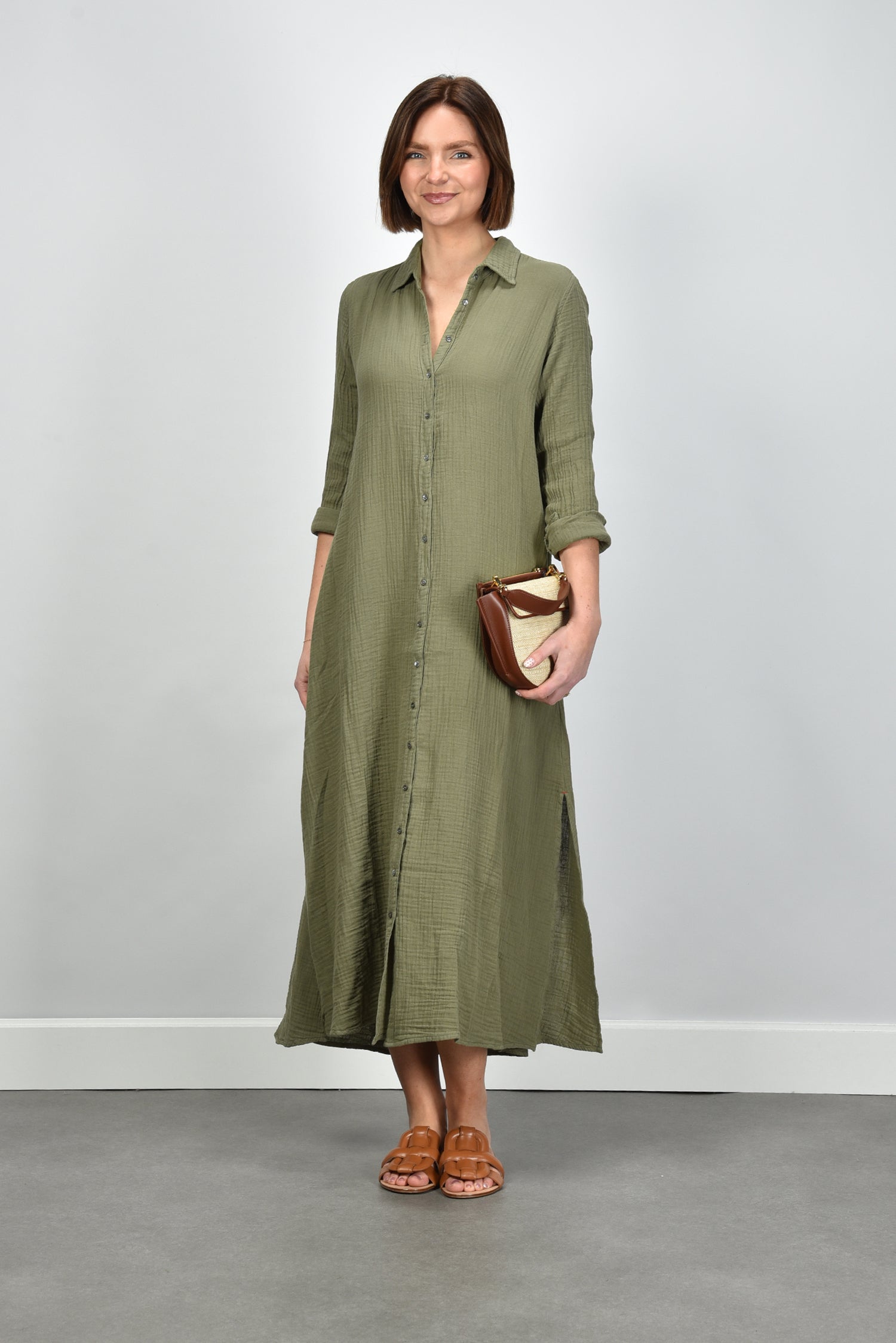 Green cotton maxi dress with full button placket Marjon Snieders Green cotton maxi dress with full button placket Marjon Snieders