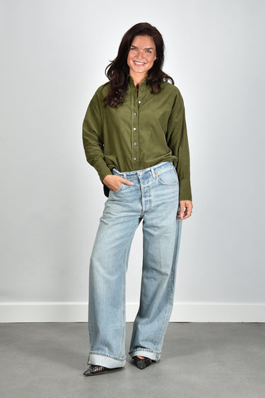 Academia blouse Marie 77DT4-726 gar.dyed green plain