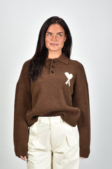 Ami Paris trui UPL408.KN0135 marron chocolat/ecru