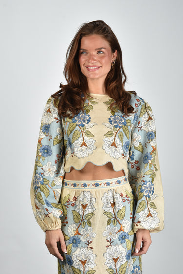 Farm Rio blouse 350502 garden scarf blue