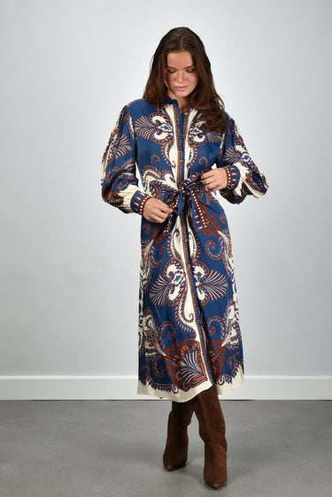 Farm Rio jurk 344129 arabesque scarf blue