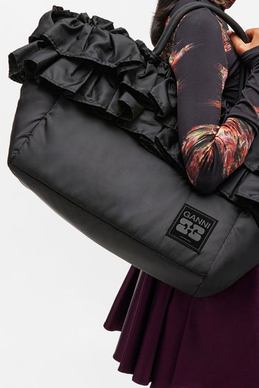 Ganni shopper XXL Ruffle A7188 black