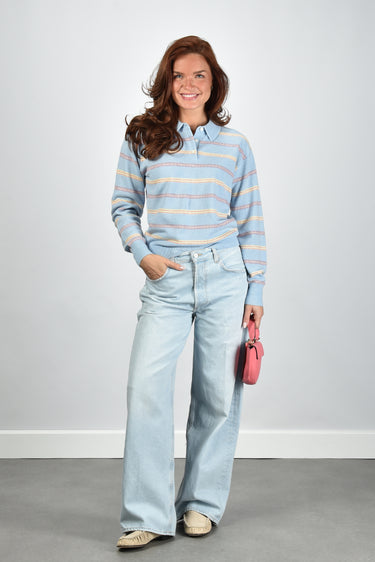 Guest In Residence trui Collegiate Stripe Polo W40310JL clear sky combo