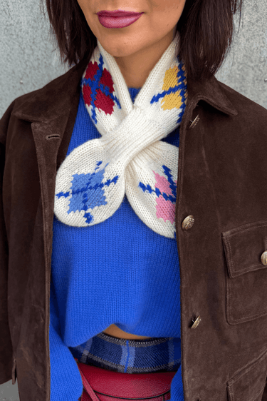 Guest in Residence shawl Argyle Bowtie Scarf A28719AL cream combo