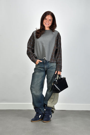 JOHNY trui MARIANNE JERSEY d grey/brown check