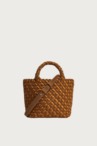 Marrea shopper Mini caramel & affogato satin stripe