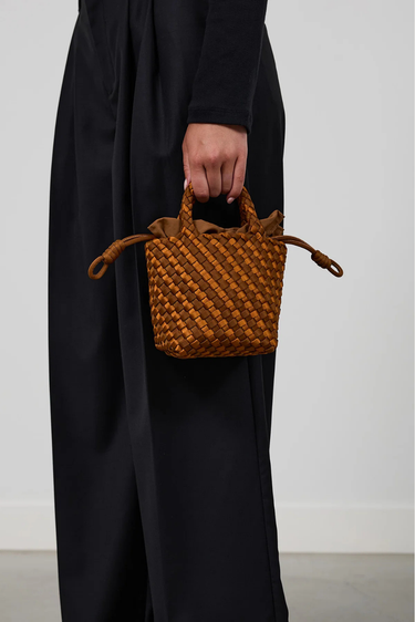 Marrea shopper Mini caramel & affogato satin stripe