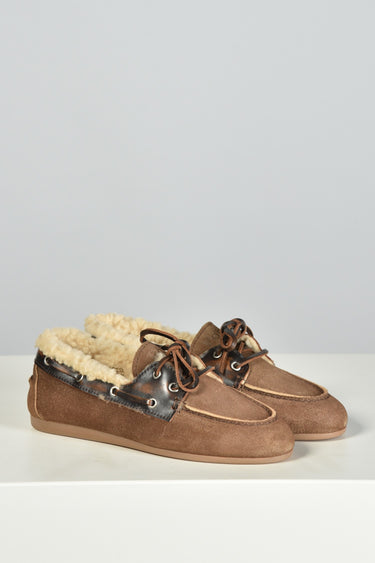 Posa loafers Boat Loafer Brushed Fur - Suede/ Leather PW250-2021 coffee/ dark brown
