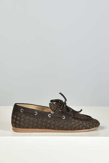 Posa x Marrea boat loafer Woven PW15-201 dark brown