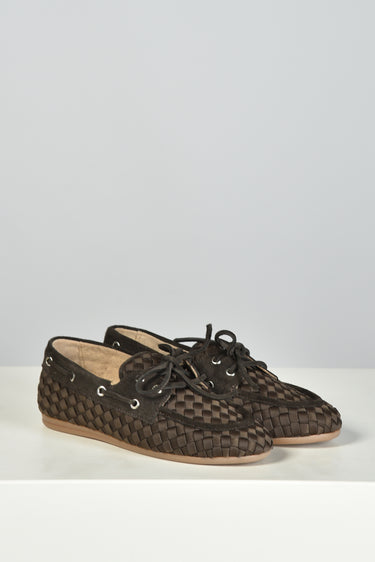 Posa x Marrea boat loafer Woven PW15-201 dark brown