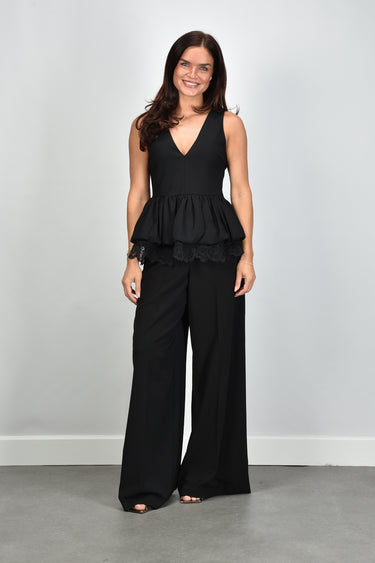 Rotate top V-Neck Peplum Top 116790100 black