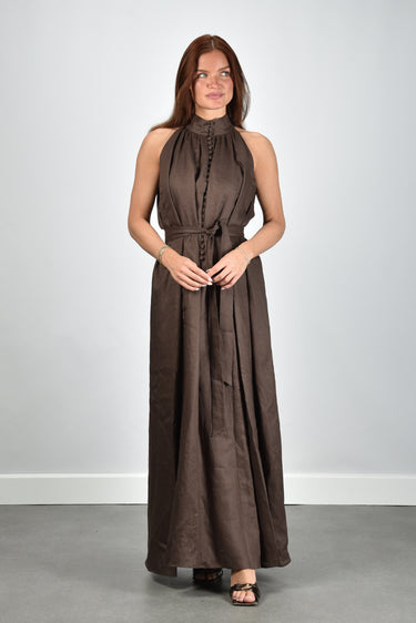 Sage & Ivy jurk Lauren linen chocolate