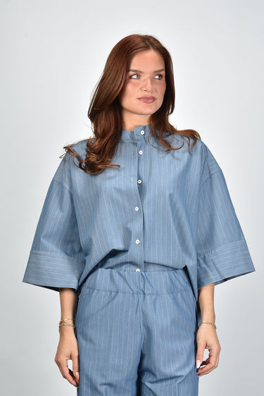 Sea Me Happy blouse Boxy Summer Casual Pin Striped jeans blue