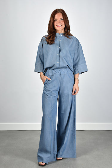 Sea Me Happy blouse Boxy Summer Casual Pin Striped jeans blue
