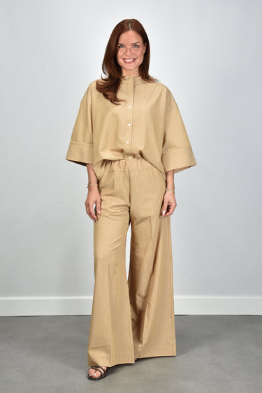 Sea Me Happy blouse Boxy Summer Casual Pin Striped sand