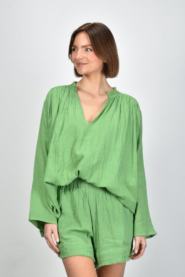 Sea Me Happy blouse Wrinkled Cotton matcha