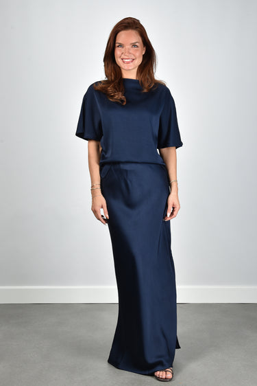 Sea Me Happy skirt Ayda Satin Crepe night blue