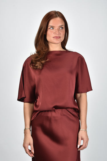 Sea Me Happy top Mercedes Satin Crepe cocoa