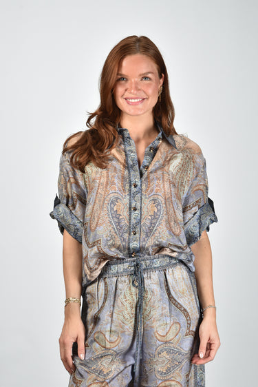 Zimmermann blouse Wanderlust Short Sleeve 8624TRS262 tapestry blue multi