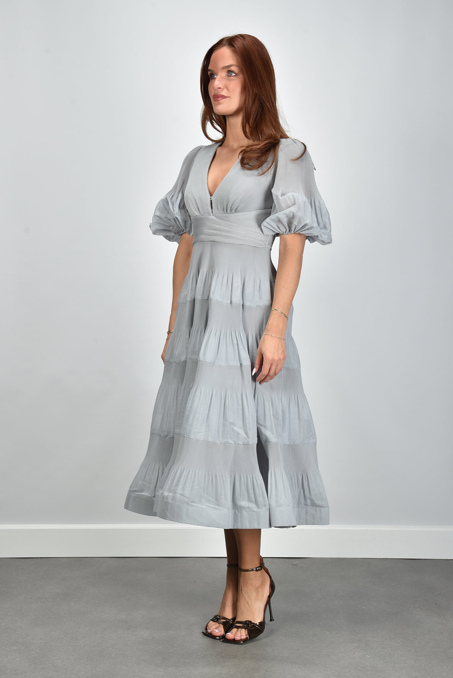 Zimmermann Pleated Midi Dress 3905DS26R steel blue