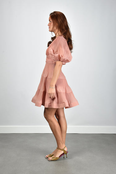 Zimmermann pink pleated V-neck puff-sleeve dress Marjon Snieders Zimmermann pink pleated V-neck puff-sleeve dress Marjon Snieders