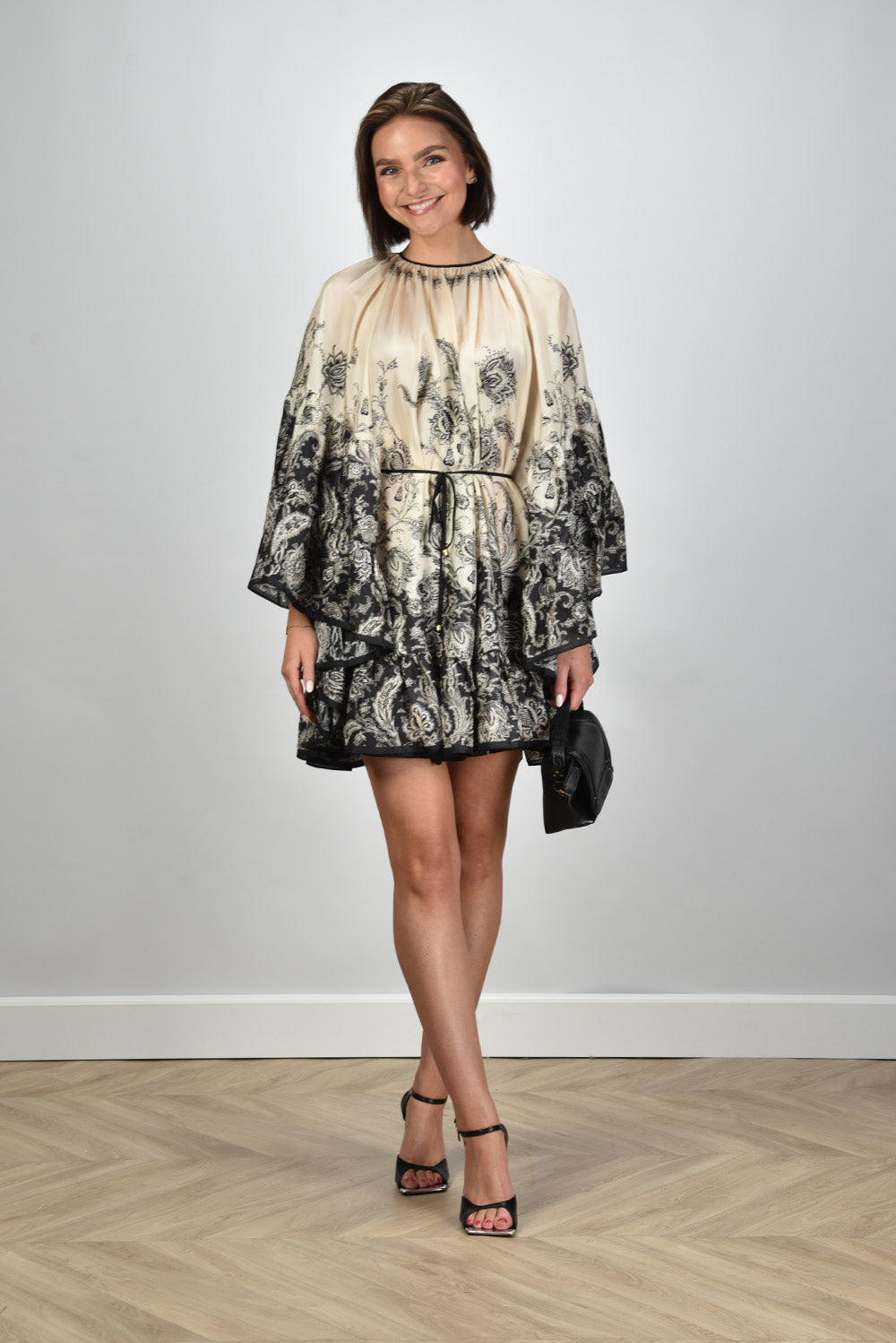 ワンピース Zimmermann RHIANNON LANTERN MINI DRESS (3420DSS251 CREAM) Rhiannon Lantern Mini Dress Cream/Black Floral Online