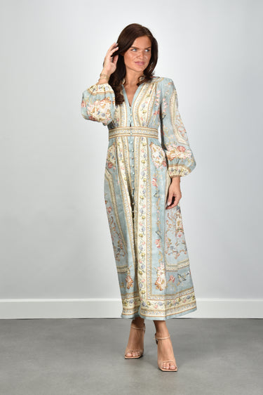 Zimmermann jurk Roselight Plunge Midi Dress 3501DSS264 blue tapestry floral