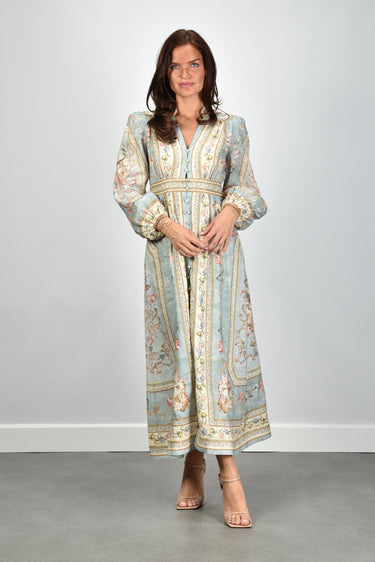Zimmermann jurk Roselight Plunge Midi Dress 3501DSS264 blue tapestry floral