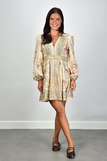 Zimmermann jurk Roselight Plunge Mini Dress 0932DSS264 sage tapestry floral
