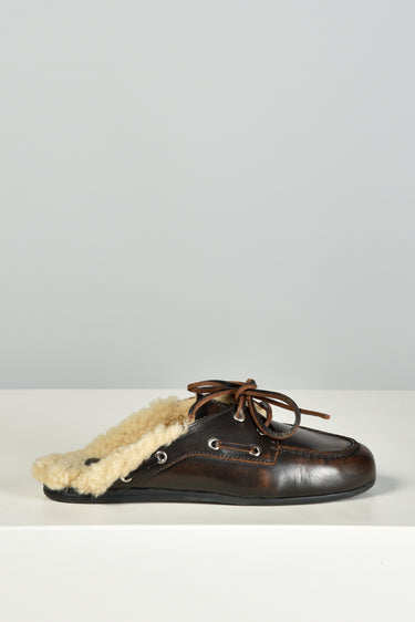 Posa loafers Boat Loafer Mule Fur - Brushed Leather PW51-205 coffee