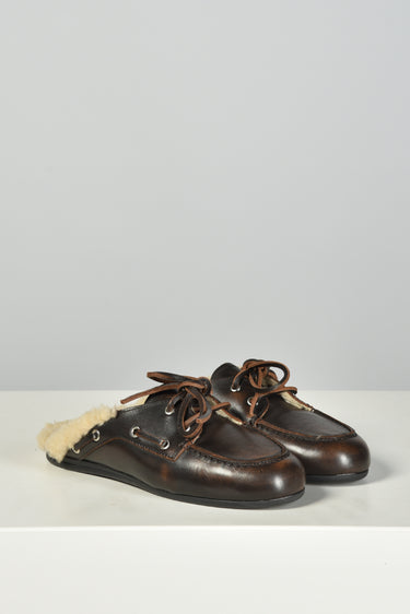 Posa loafers Boat Loafer Mule Fur - Brushed Leather PW51-205 coffee