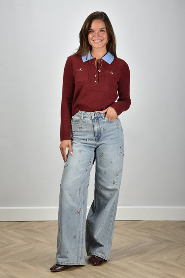 Self Portrait trui AW25-021TA-BU burgundy